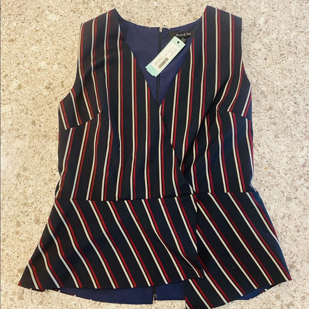 Stitch Fix Peplum Faux Wrap Navy sleeveless